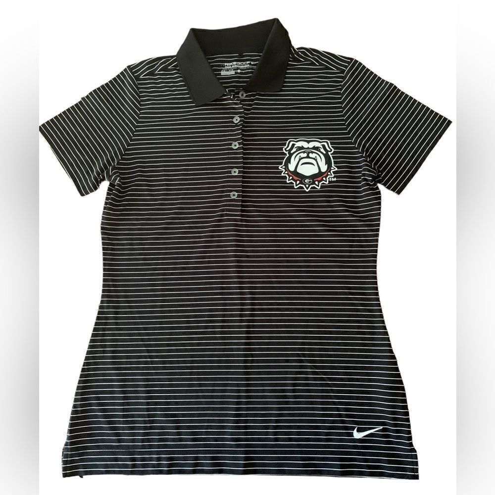 Nike Golf Bulldog Striped Womens Short Sleeve Fitted Polo Sz S
